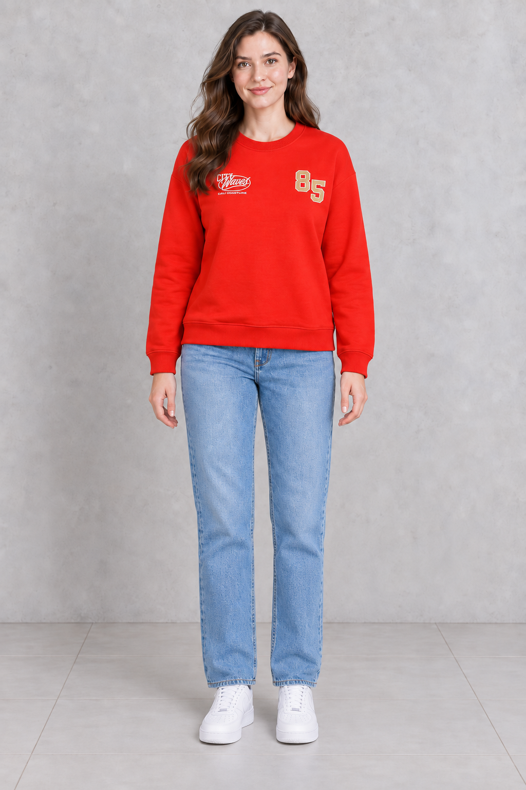 Women’s Orange Brushed Cotton Graphic Sweatshirt | Regular Fit Crew Neck Full Sleeve Sweatshirt