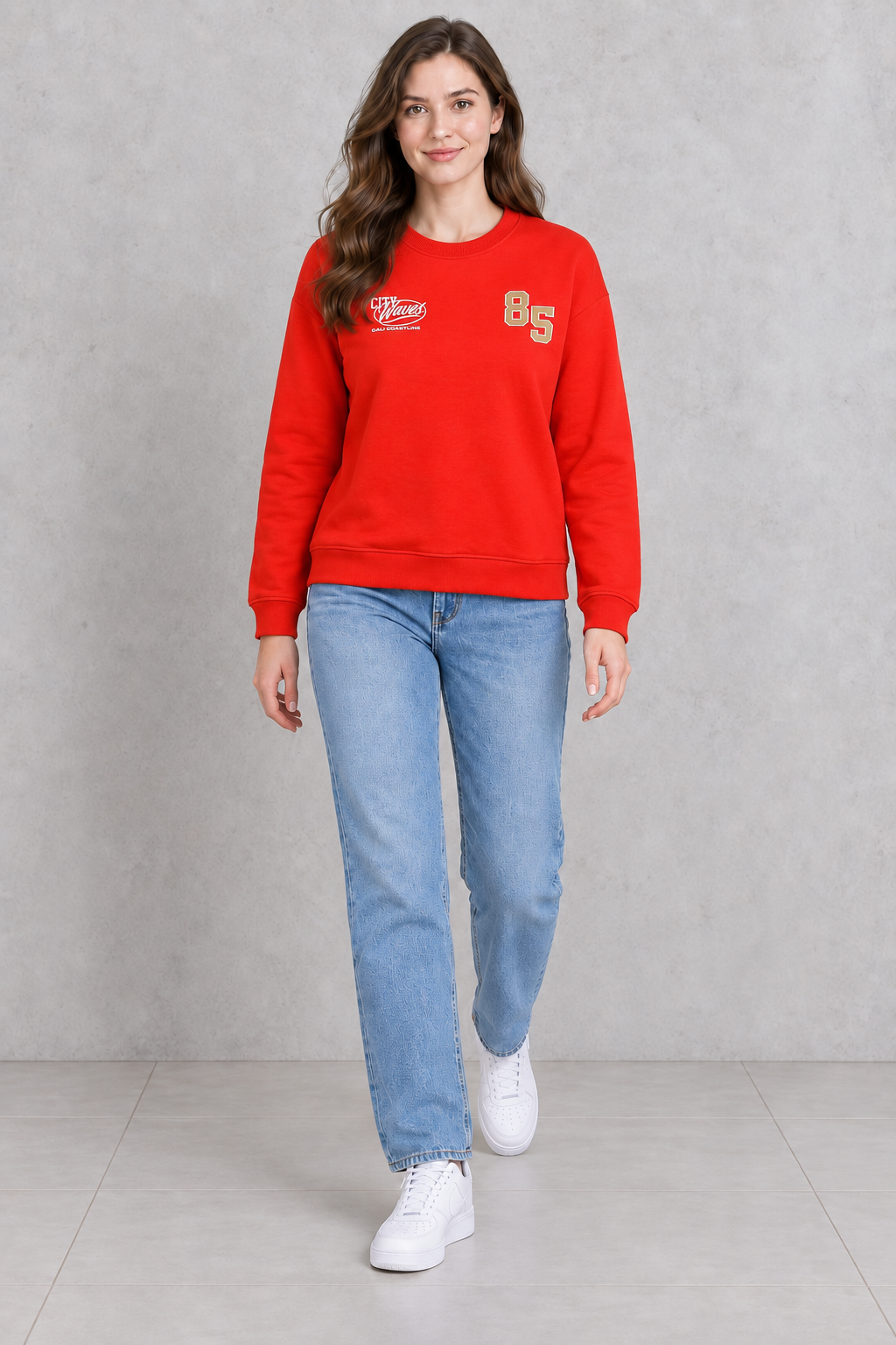 Women’s Orange Brushed Cotton Graphic Sweatshirt | Regular Fit Crew Neck Full Sleeve Sweatshirt