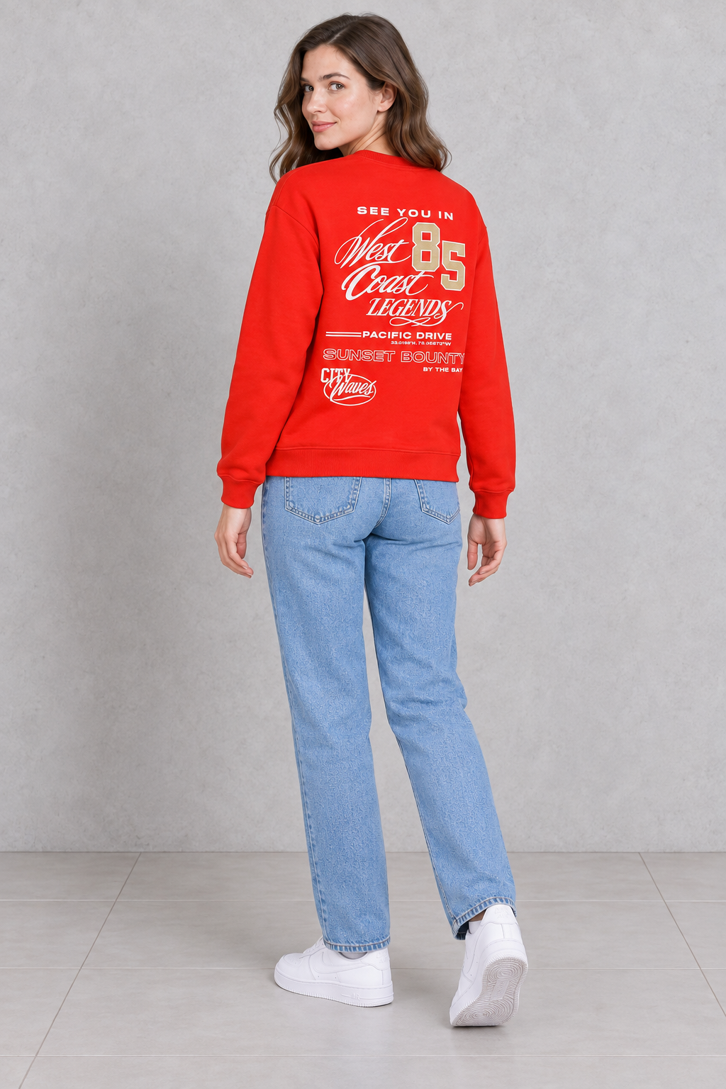 Women’s Orange Brushed Cotton Graphic Sweatshirt | Regular Fit Crew Neck Full Sleeve Sweatshirt
