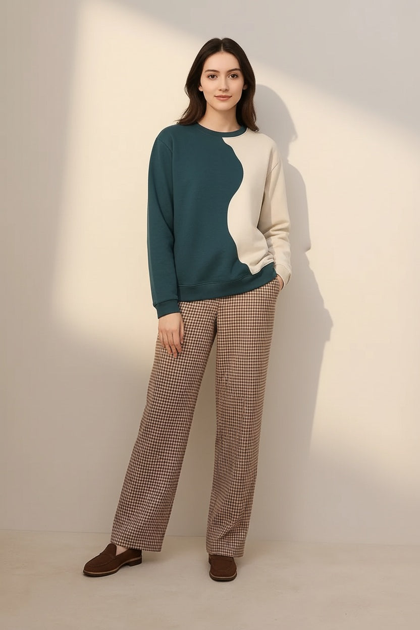 Women Colourblocked Round Neck Sweatshirt