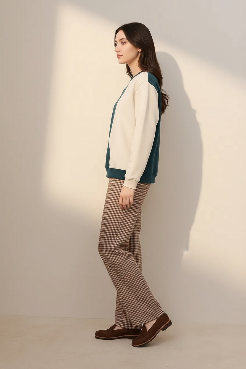 Women Colourblocked Round Neck Sweatshirt