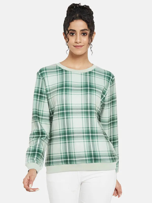 Mettle Women Green Checked Sweatshirt