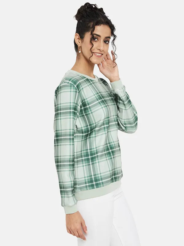 Mettle Women Green Checked Sweatshirt