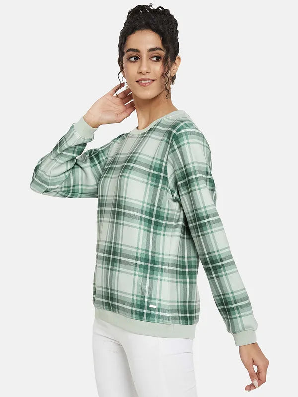 Mettle Women Green Checked Sweatshirt