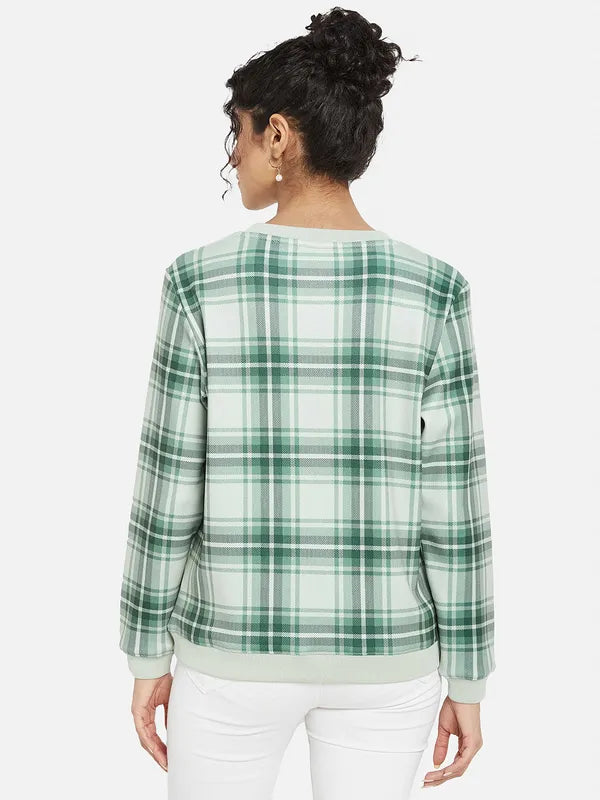 Mettle Women Green Checked Sweatshirt