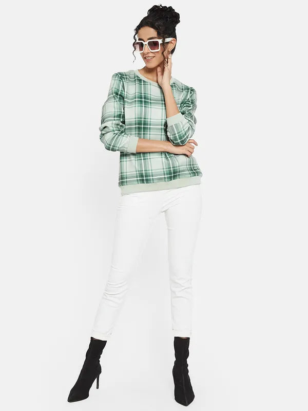 Mettle Women Green Checked Sweatshirt