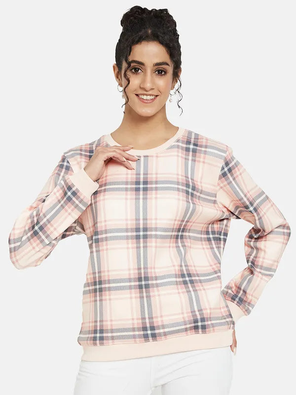 Mettle Women Pink Checked Sweatshirt