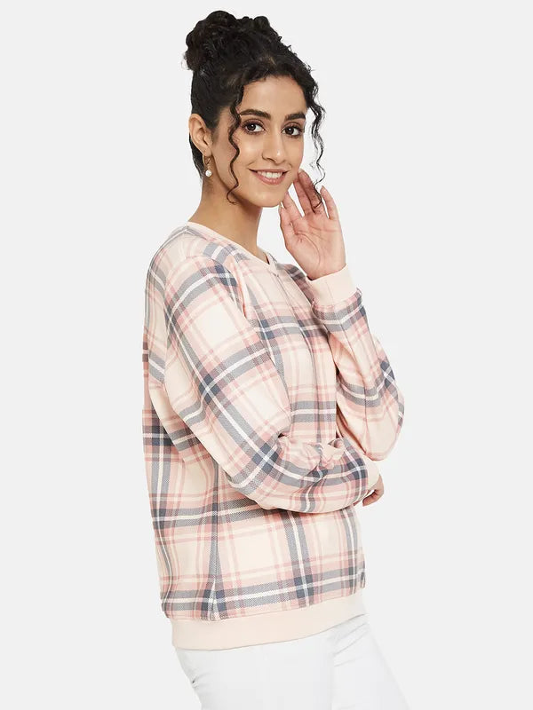 Mettle Women Pink Checked Sweatshirt