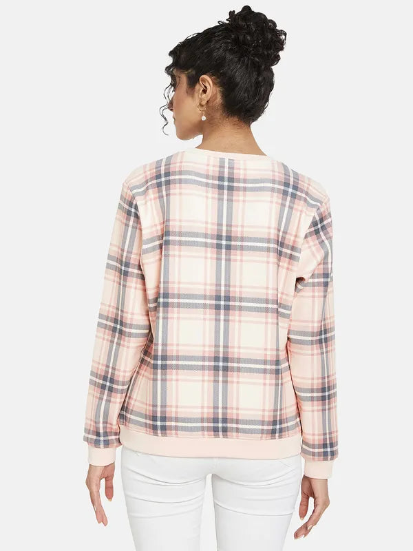 Mettle Women Pink Checked Sweatshirt