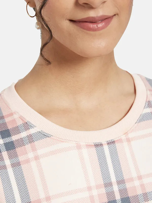 Mettle Women Pink Checked Sweatshirt