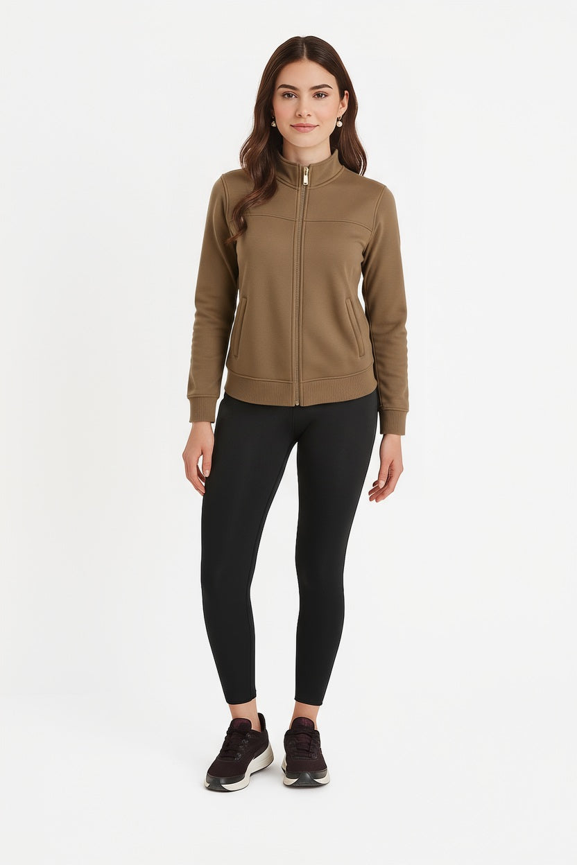 Women Solid Mandarin Collar Sweatshirt