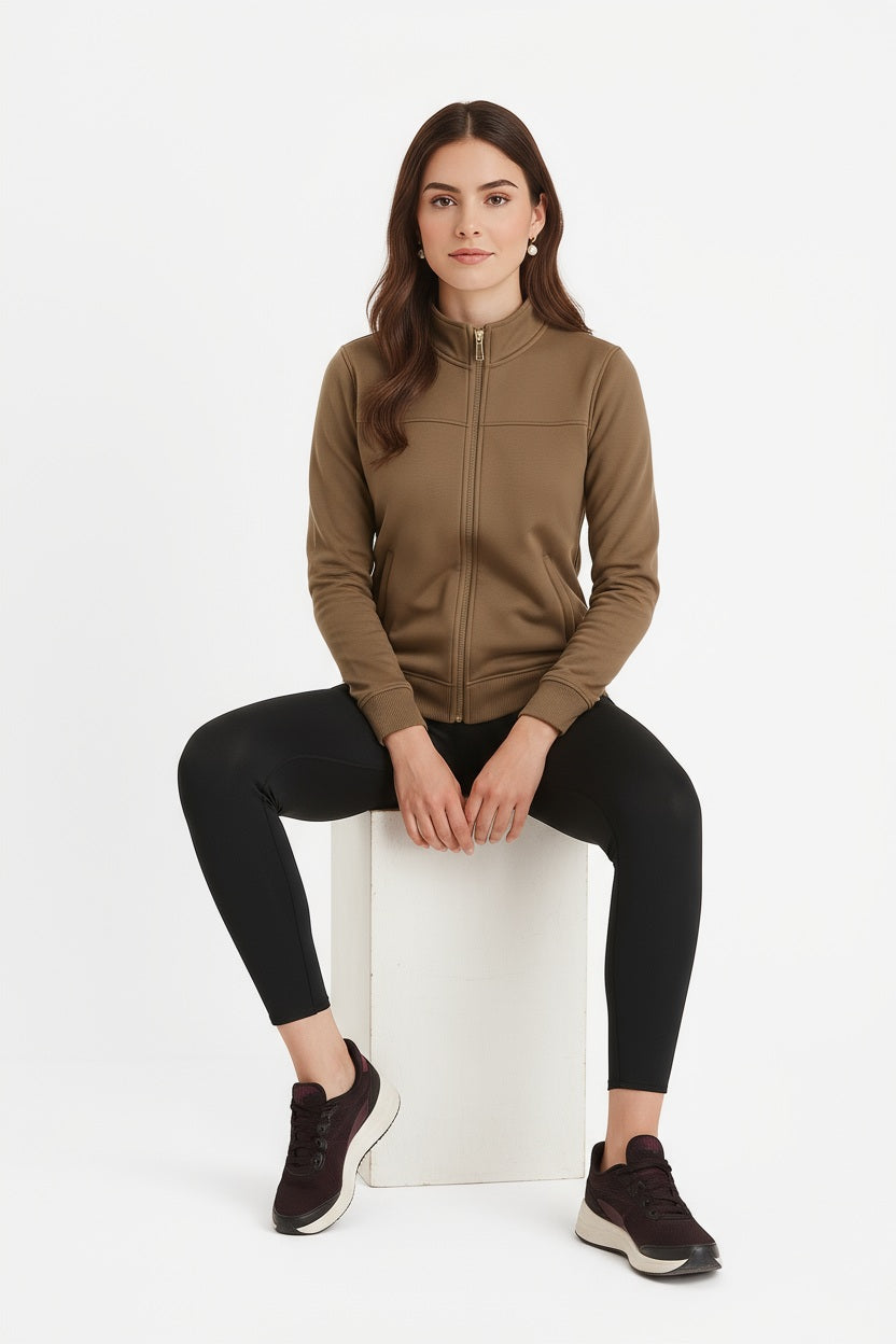 Women Solid Mandarin Collar Sweatshirt