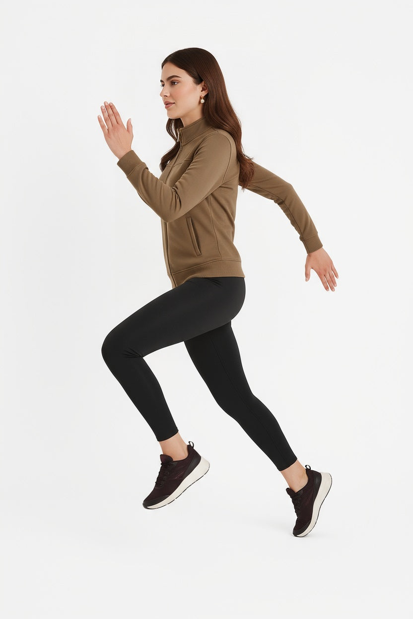 Women Solid Mandarin Collar Sweatshirt