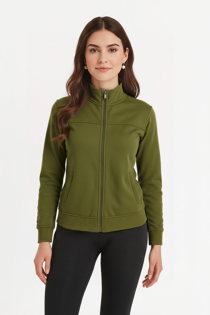 Women Solid Mandarin Collar Sweatshirt