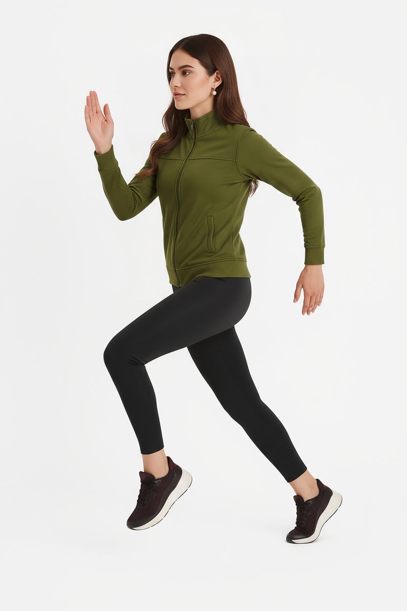 Women Solid Mandarin Collar Sweatshirt