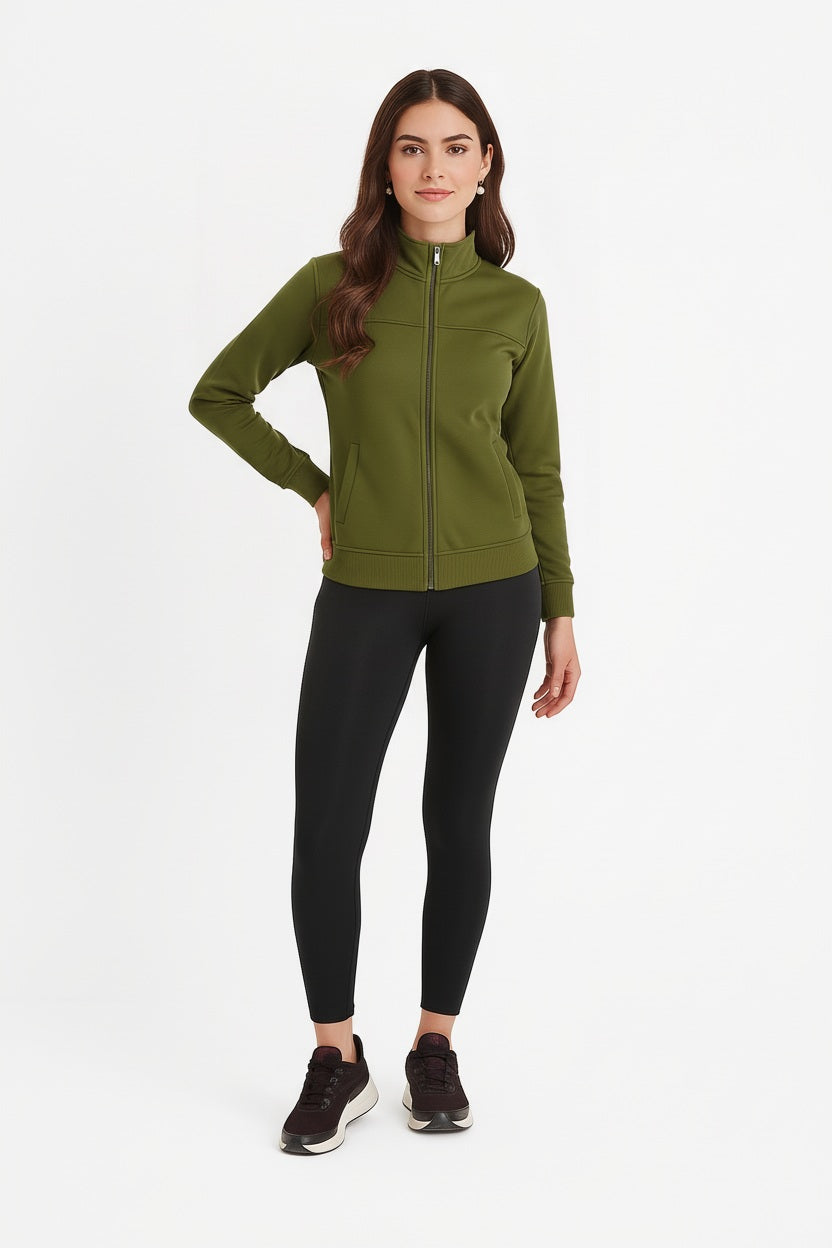 Women Solid Mandarin Collar Sweatshirt