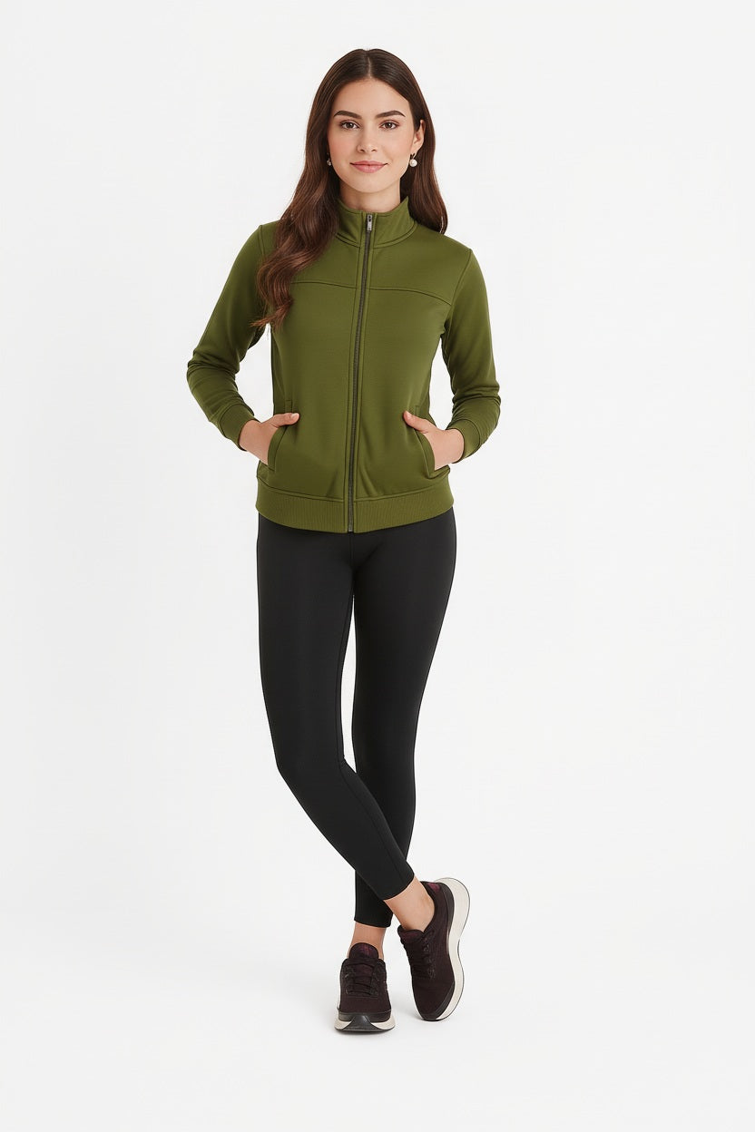 Women Solid Mandarin Collar Sweatshirt