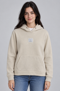 Women's Regular Fit Knitted Hooded Sweatshirt with Kangaroo Pocket – Beige