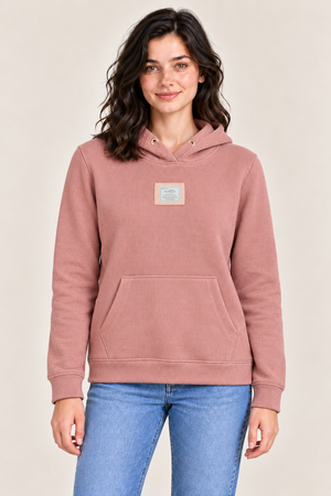 Women's Regular Fit Knitted Hooded Sweatshirt with Kangaroo Pocket – Peach