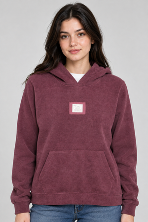 Women's Regular Fit Sweater Knit with Soft Bonding Hooded Sweatshirt with Kangaroo Pocket – Wine