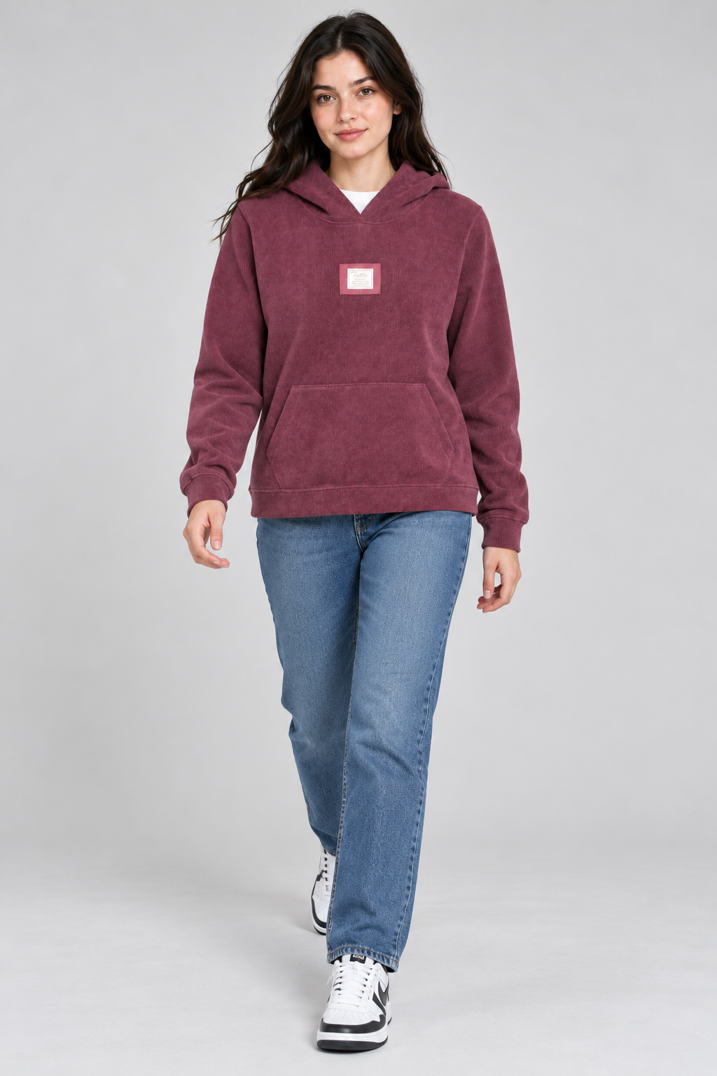 Women's Regular Fit Sweater Knit with Soft Bonding Hooded Sweatshirt with Kangaroo Pocket – Wine