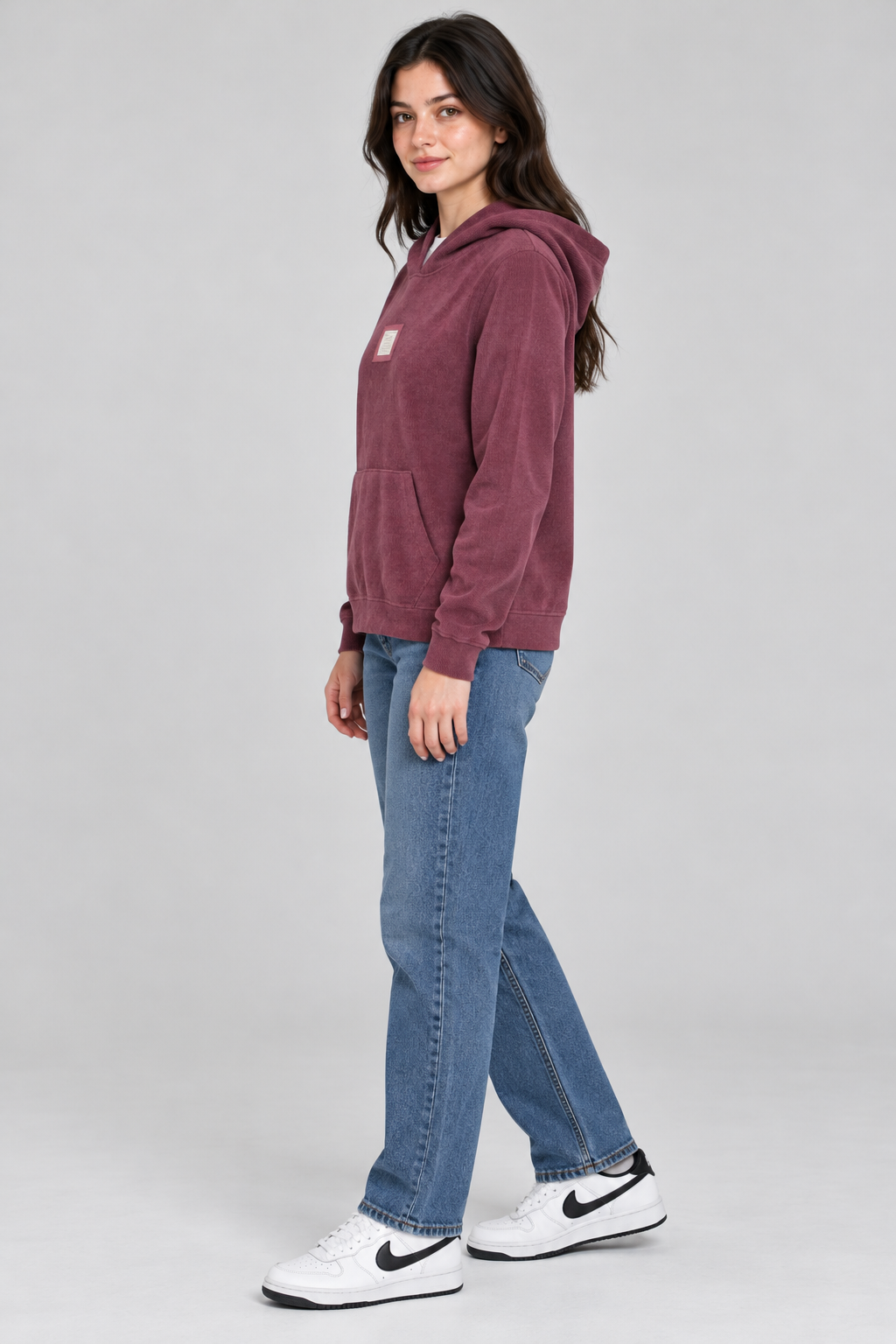 Women's Regular Fit Sweater Knit with Soft Bonding Hooded Sweatshirt with Kangaroo Pocket – Wine