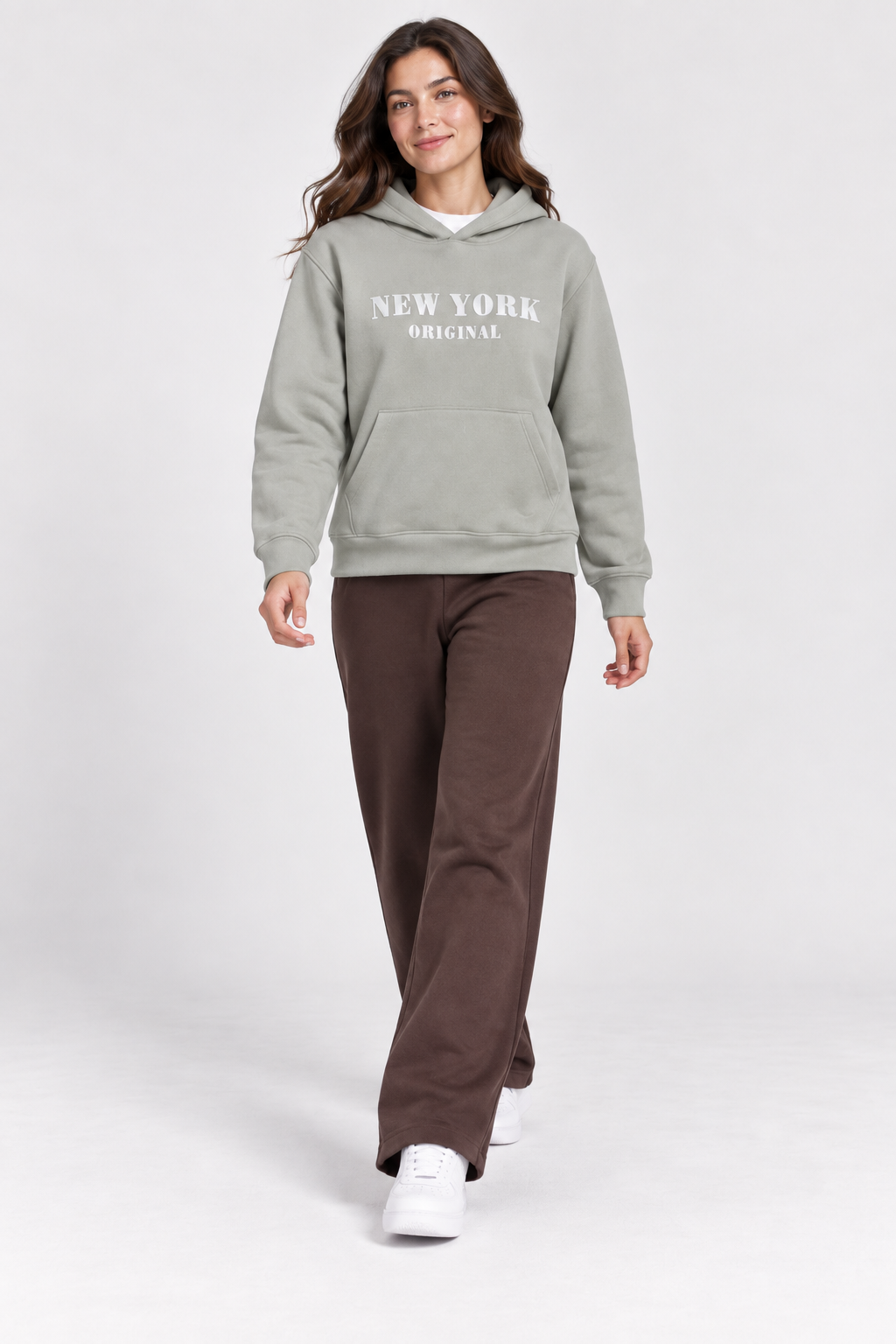 Women’s Desert Sage Melange German Velvet Hooded Sweatshirt – Regular Fit