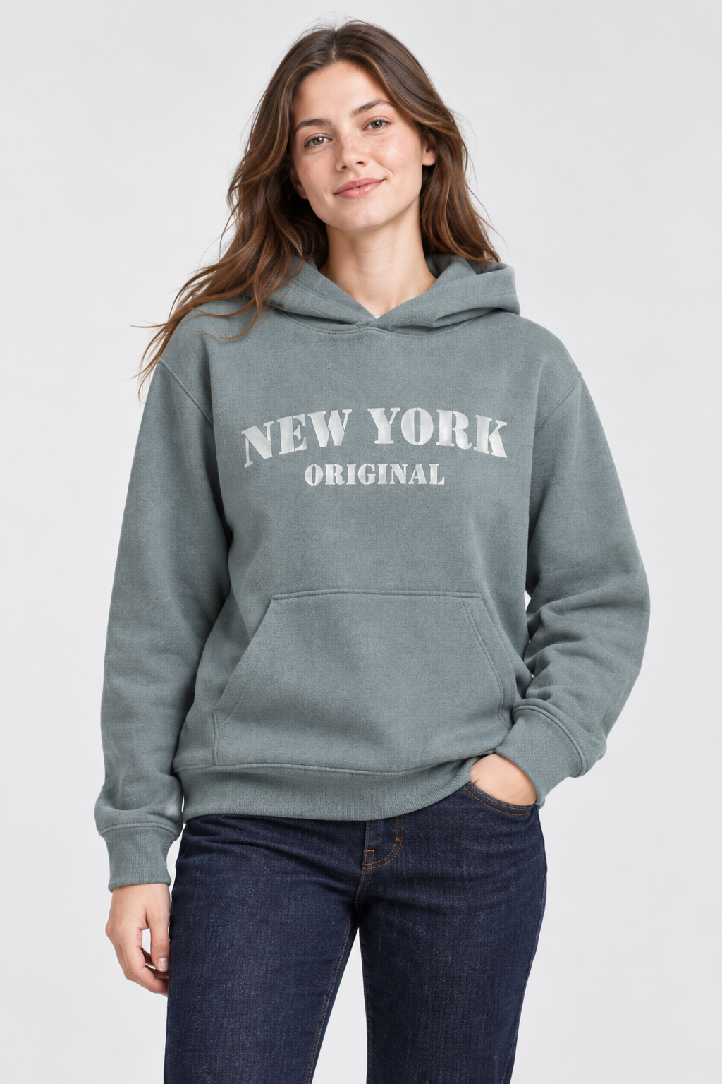 Women’s Regular Fit German Velvet Hoodie Sweatshirt – Light Teal