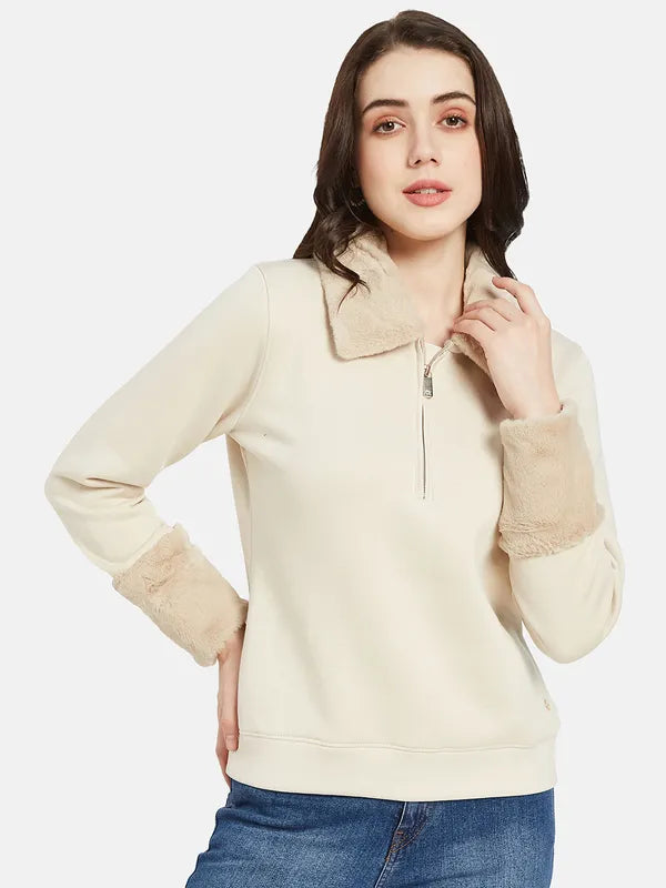 Mettle Women Cream-Coloured Sweatshirt