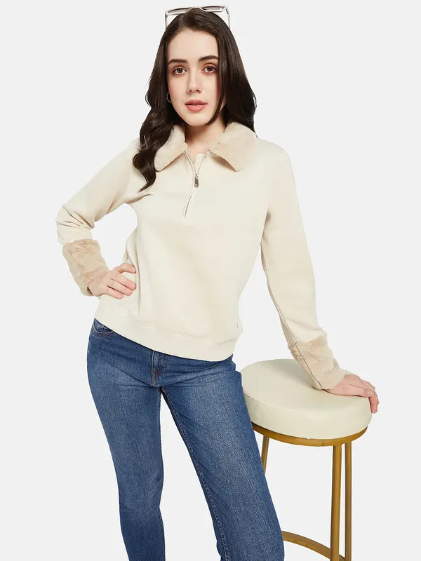 Mettle Women Cream-Coloured Sweatshirt