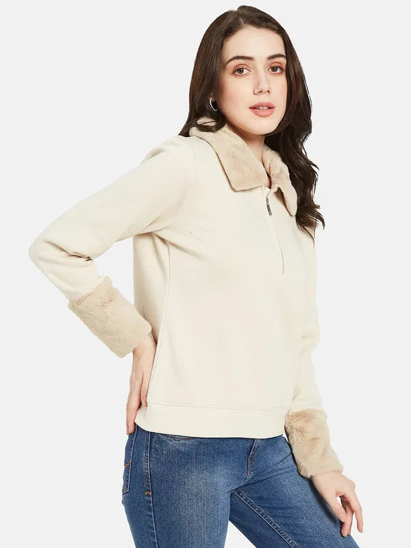 Mettle Women Cream-Coloured Sweatshirt