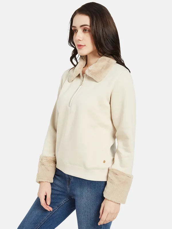 Mettle Women Cream-Coloured Sweatshirt