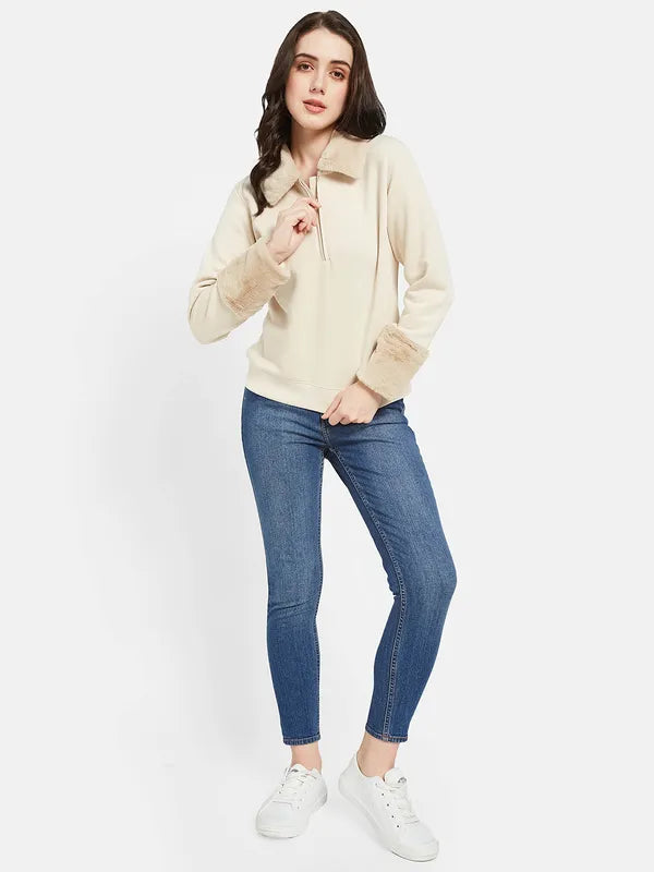 Mettle Women Cream-Coloured Sweatshirt