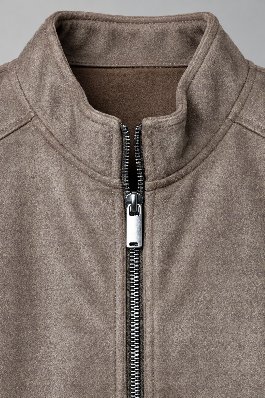 Women’s Regular Fit Knitted Suede Zip-Up Sweatshirt – Dark Stone