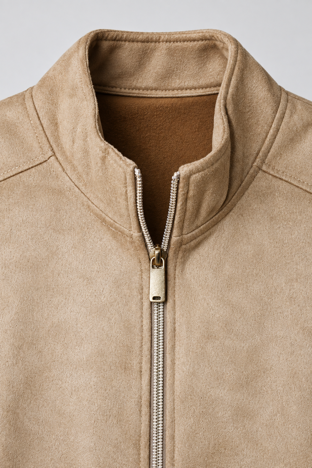 Women’s Camel Knitted Suede Full-Zip Sweatshirt – Regular Fit