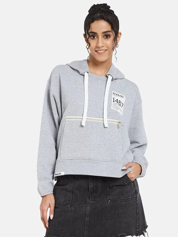 Mettle Women Grey Hooded Sweatshirt