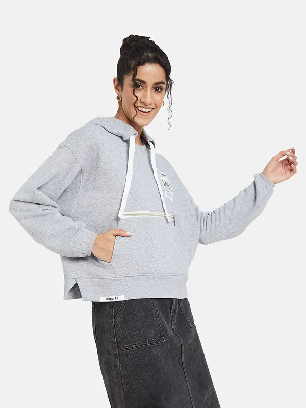 Mettle Women Grey Hooded Sweatshirt