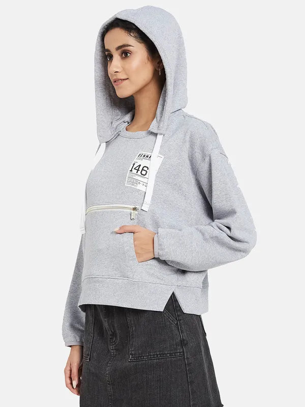 Mettle Women Grey Hooded Sweatshirt