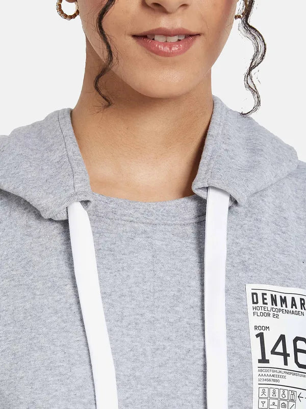 Mettle Women Grey Hooded Sweatshirt