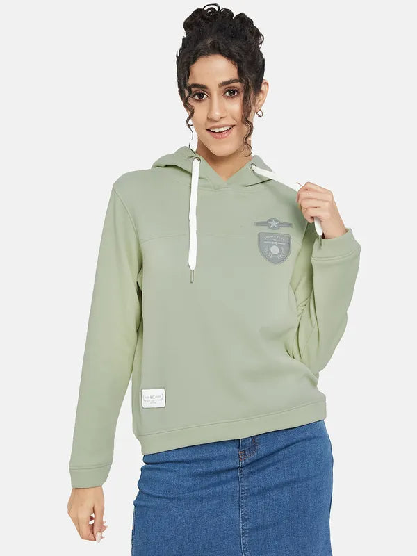 Mettle Women Olive Green Hooded Sweatshirt