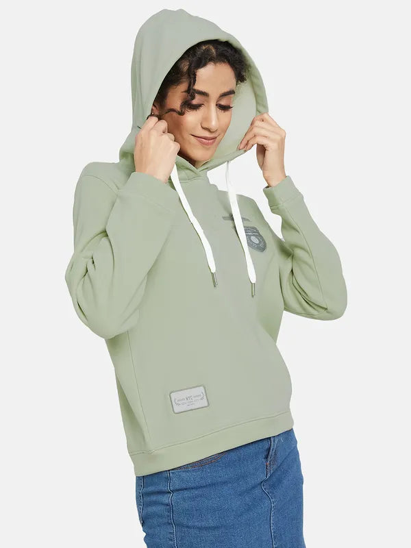 Mettle Women Olive Green Hooded Sweatshirt