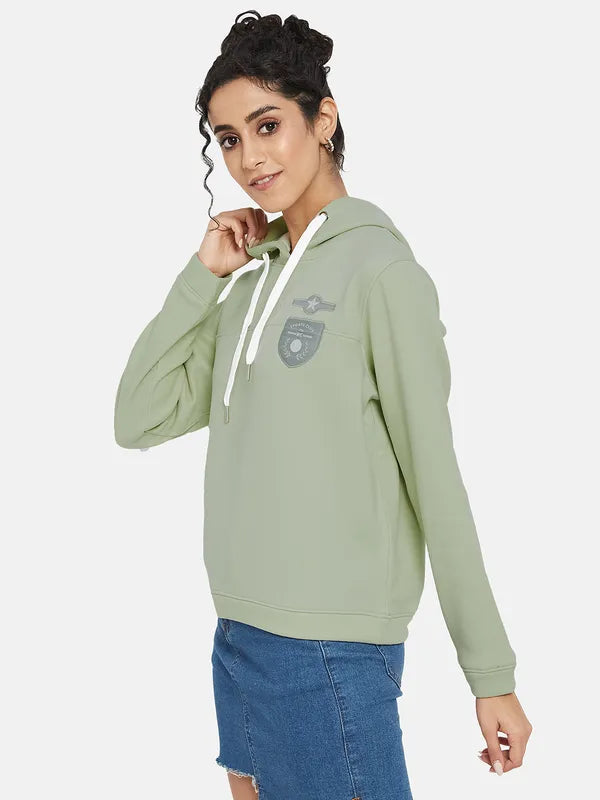 Mettle Women Olive Green Hooded Sweatshirt