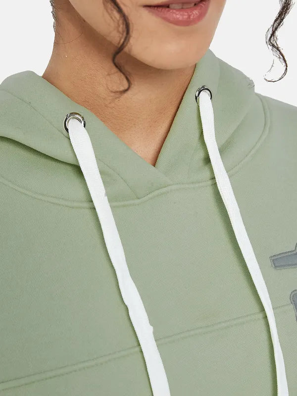 Mettle Women Olive Green Hooded Sweatshirt