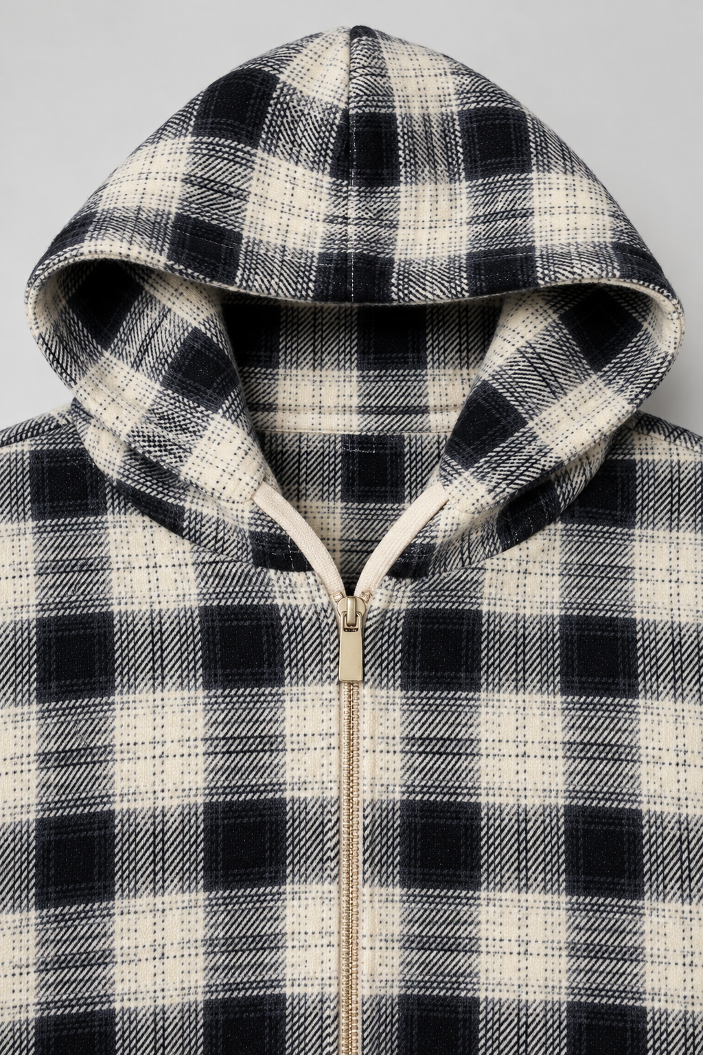 Women's Regular Fit Crystal Knit Checkered Hooded Full Zip Sweatshirt – Denim