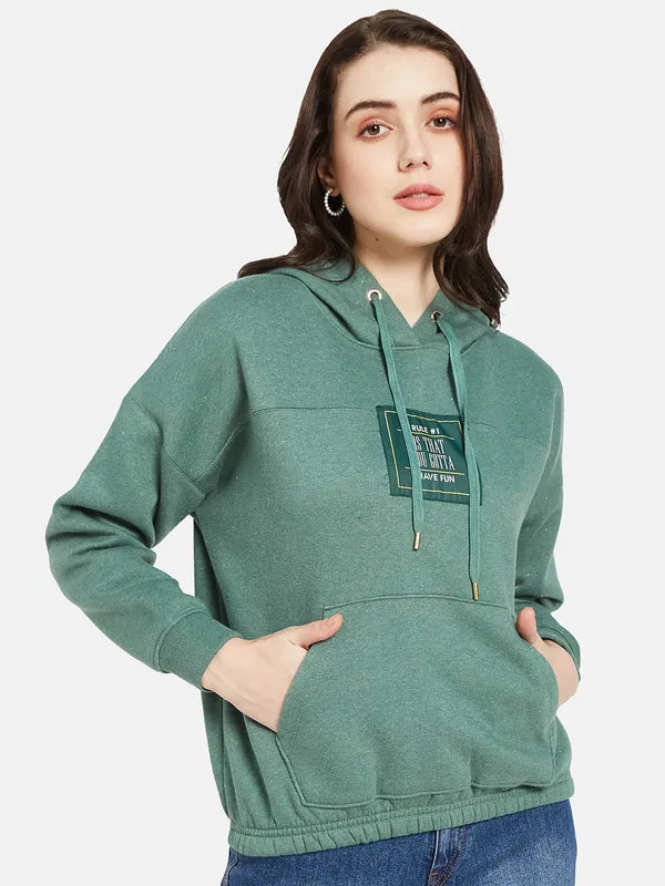 Mettle Women Olive Green Hooded Sweatshirt