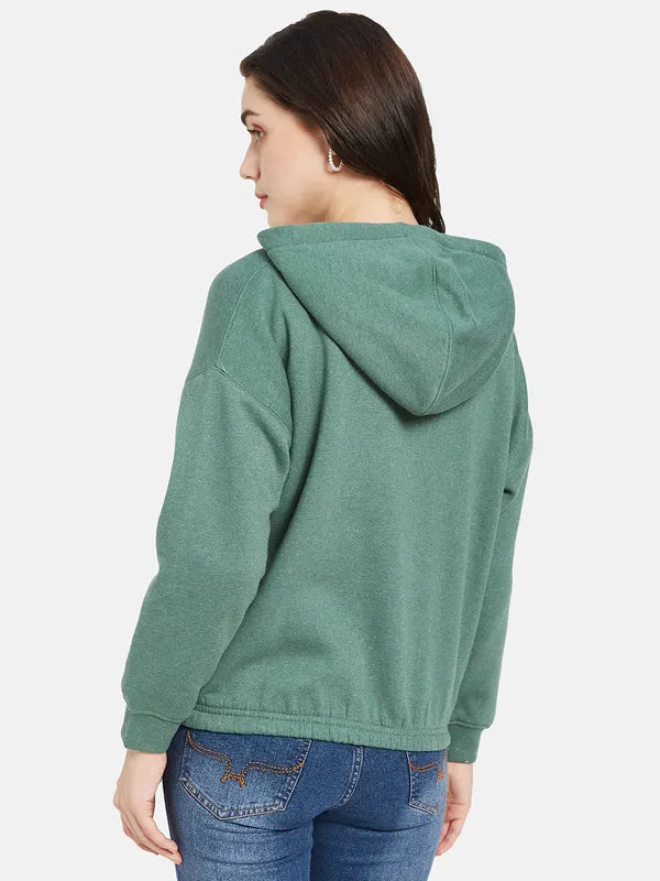 Mettle Women Olive Green Hooded Sweatshirt