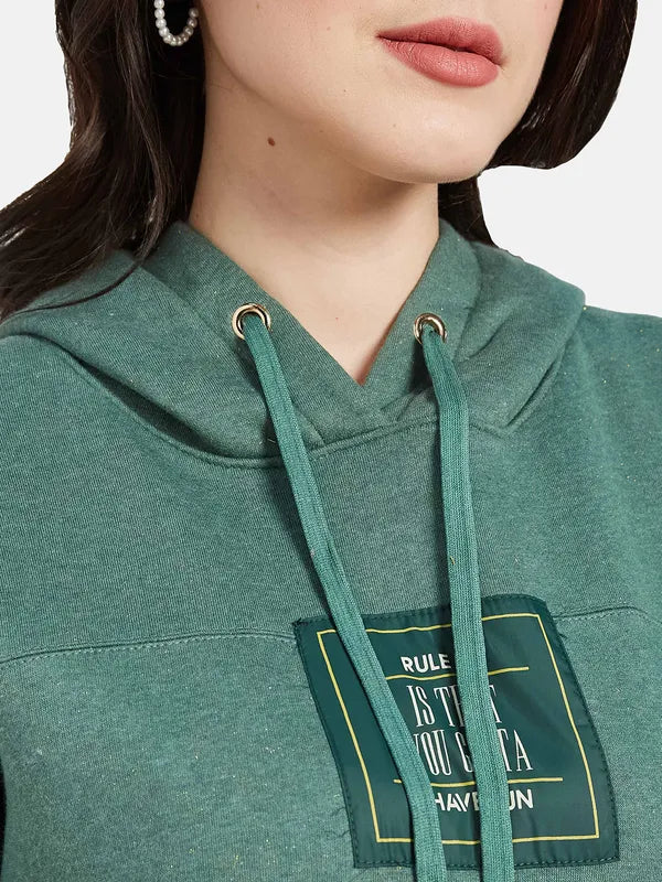 Mettle Women Olive Green Hooded Sweatshirt