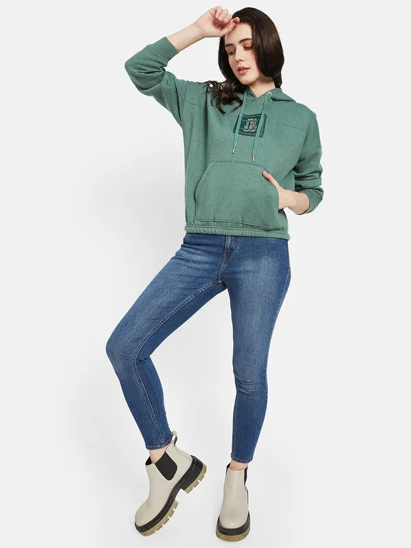 Mettle Women Olive Green Hooded Sweatshirt