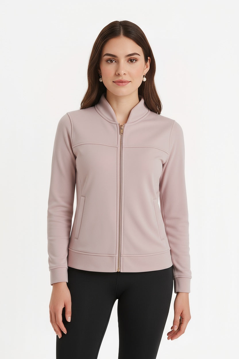 Women Solid Mandarin Collar Sweatshirt