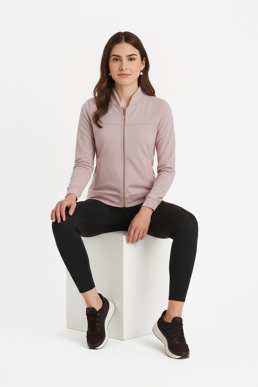 Women Solid Mandarin Collar Sweatshirt